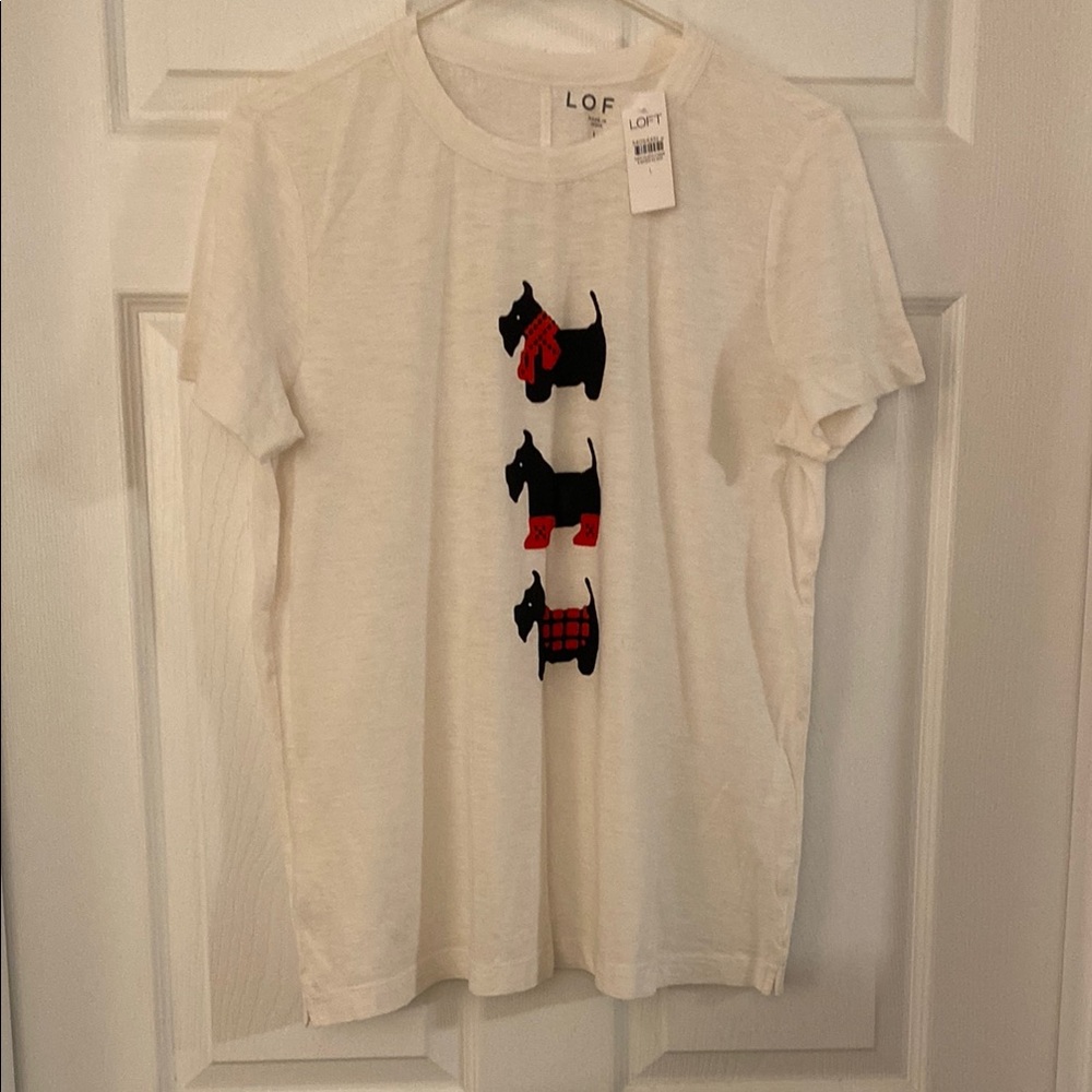 LOFT cream Shirt with Black Dog Design